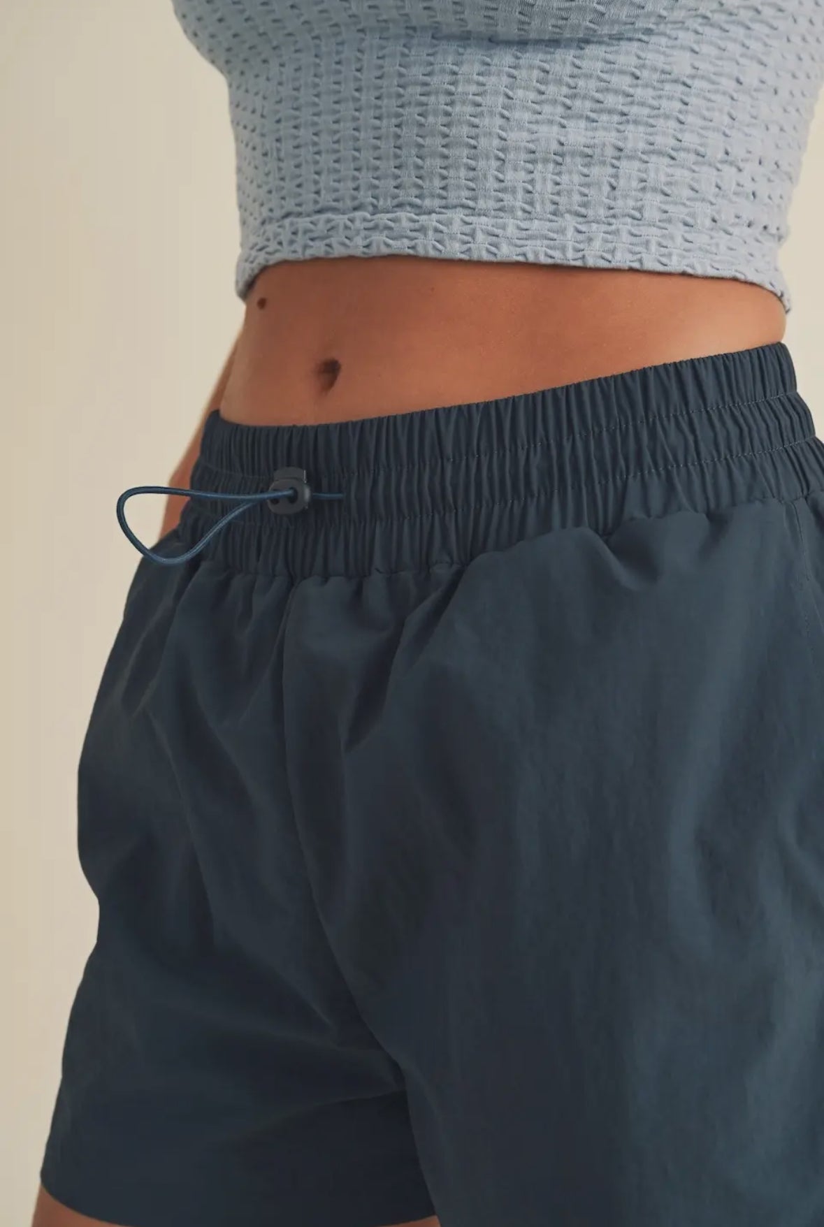 Blue High-Waisted Drawstring Shorts