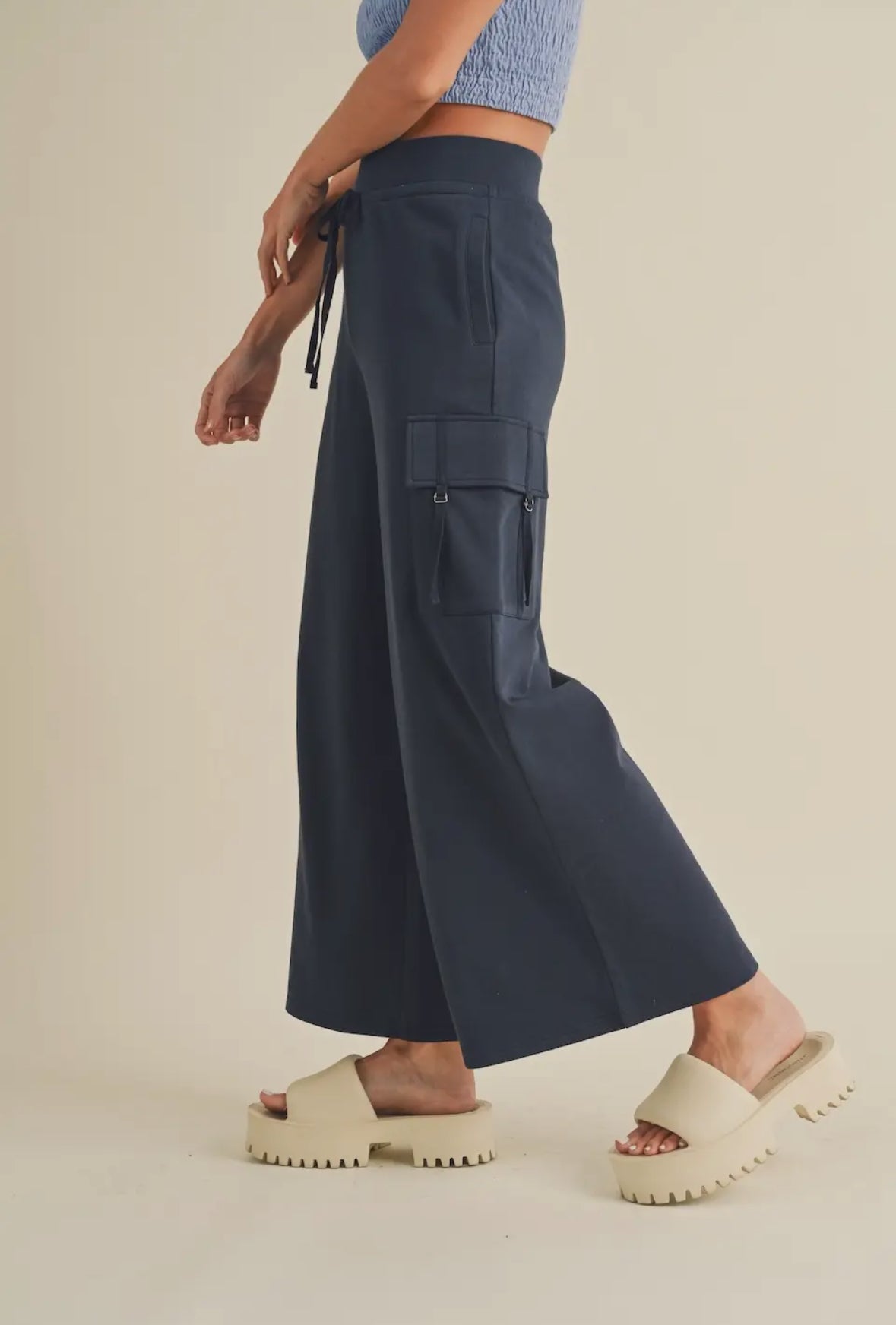 Navy Wide Leg Cargo Pants