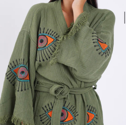 Evil Eye Kimono - Olive