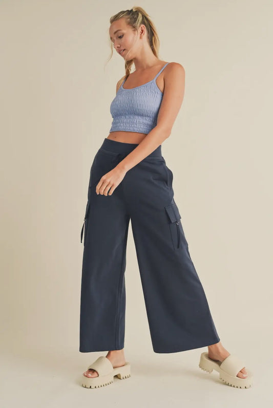 Navy Wide Leg Cargo Pants