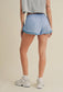 Blue High-Waisted Ruffle Active Shorts