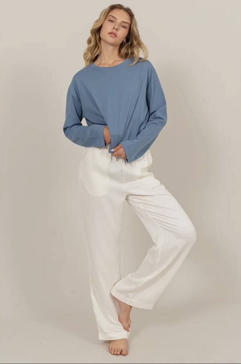 Dani Wide Long Sleeve Tee in Gray Blue