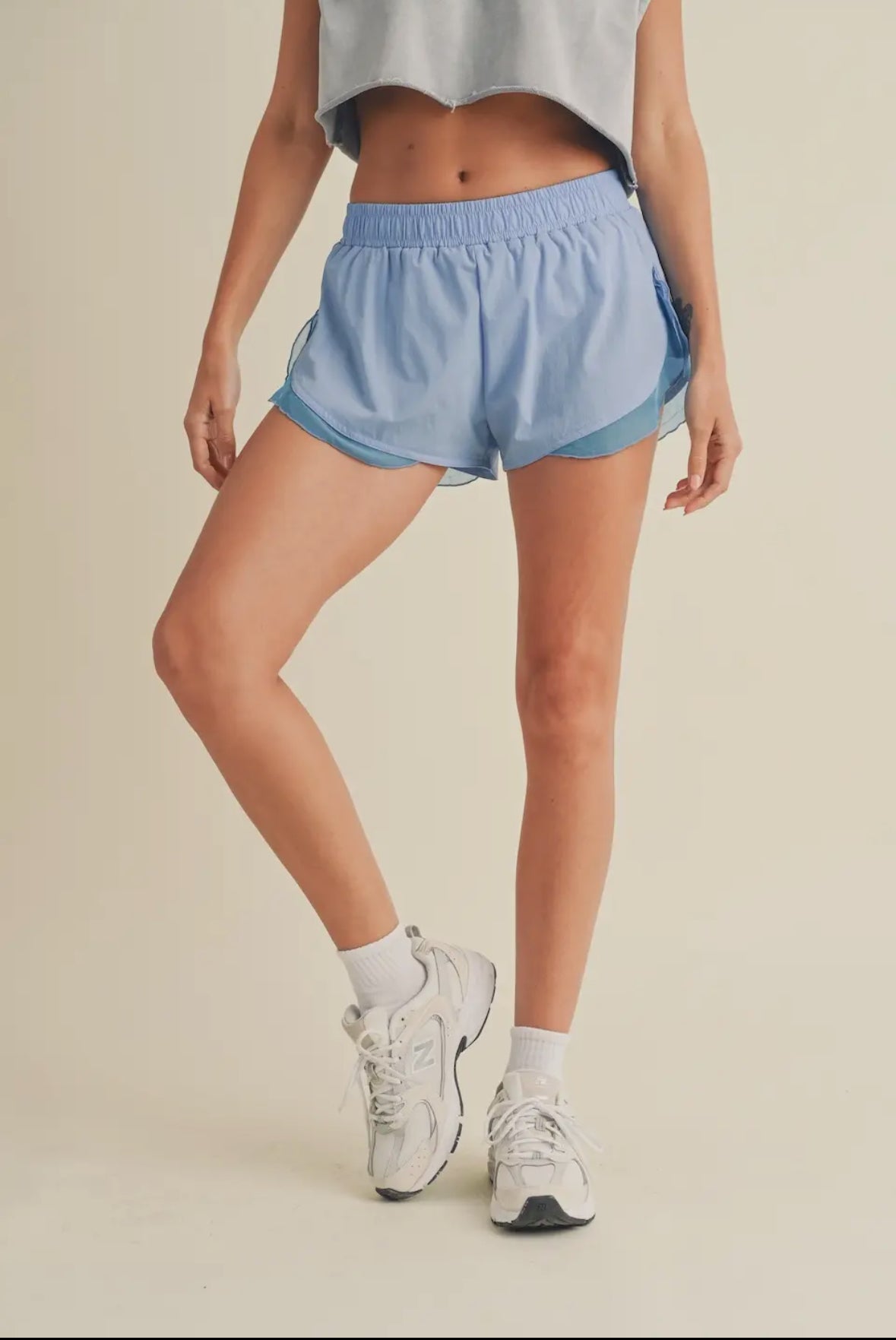 Blue High-Waisted Ruffle Active Shorts