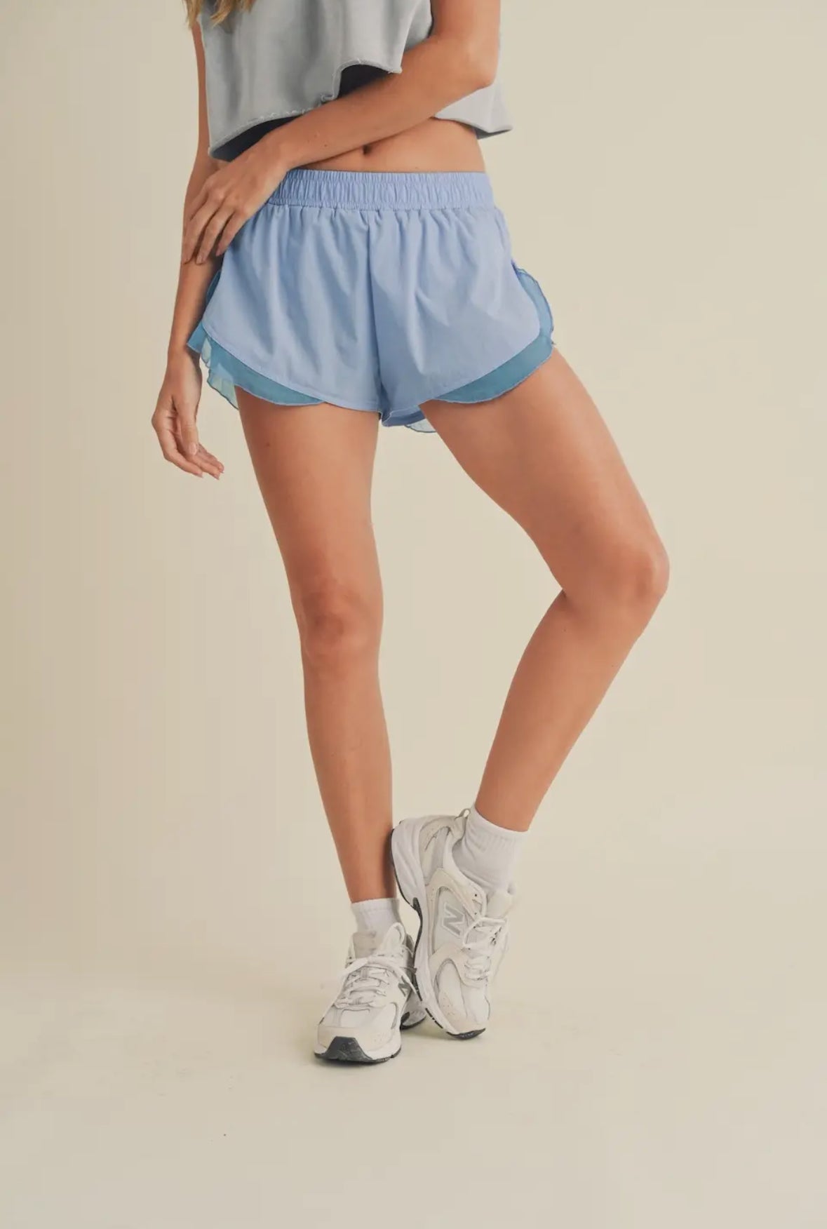 Blue High-Waisted Ruffle Active Shorts