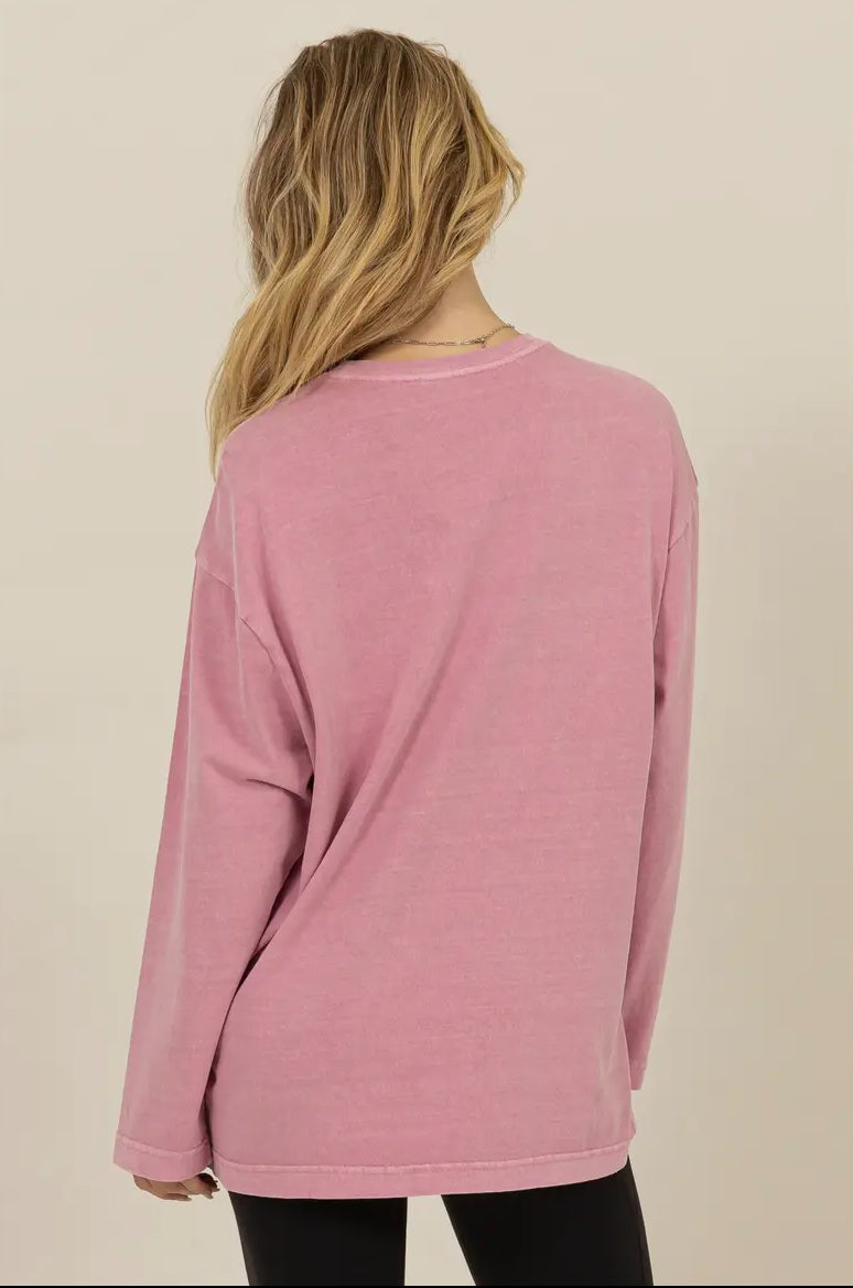 Dua Oversized Crew Neck Long Sleeve Tee in Rose Pink