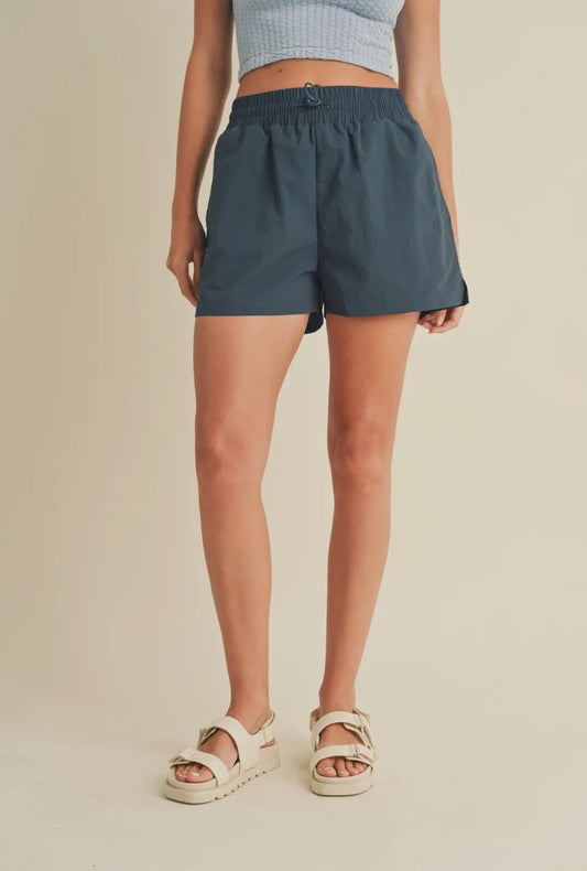 Blue High-Waisted Drawstring Shorts