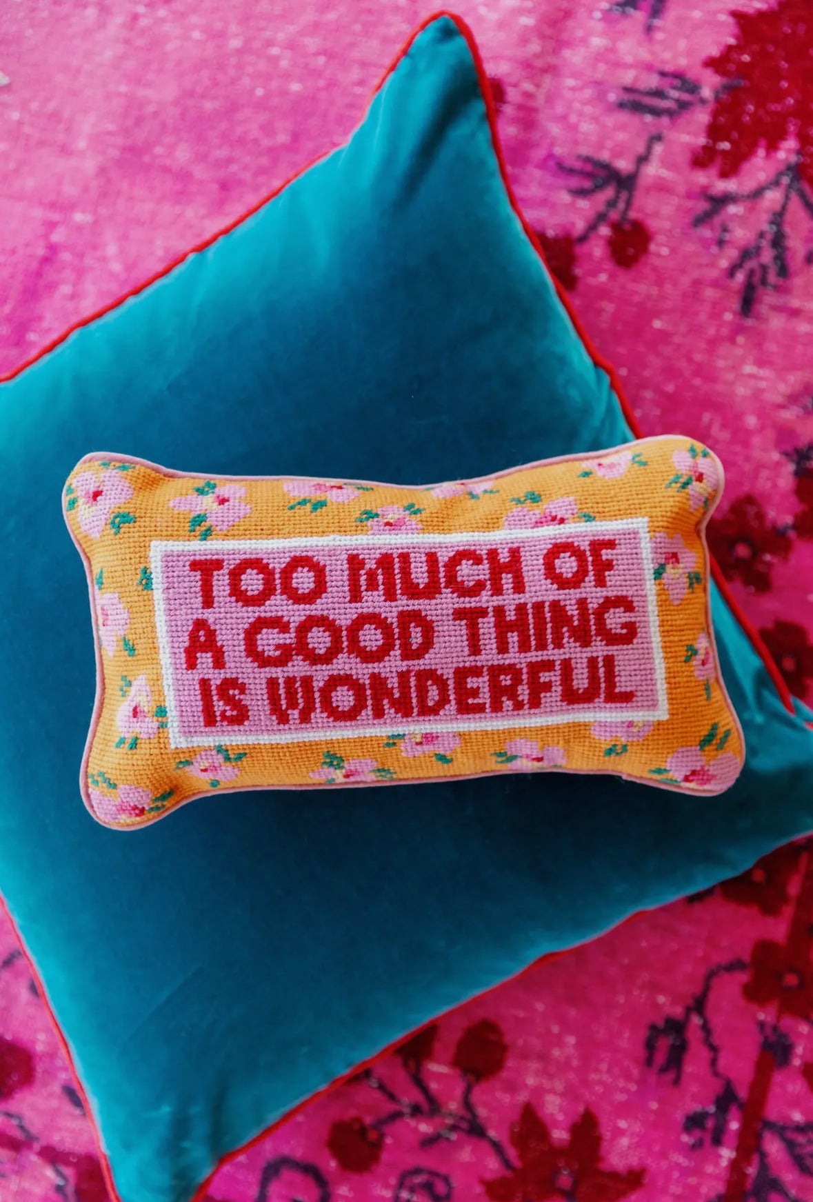 Too Much Needlepoint Pillow