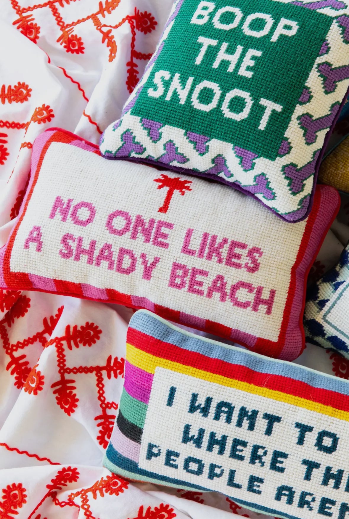 Shady Beach Needlepoint Pillow