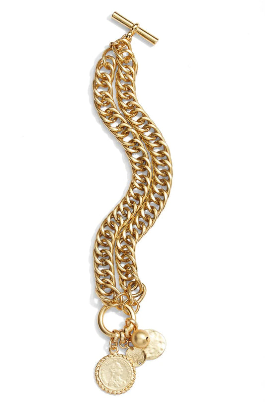 Gold Double Chain Charm Bracelet