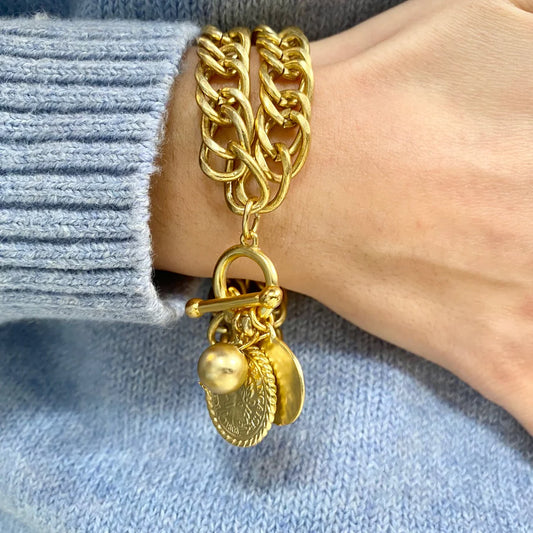 Gold Double Chain Charm Bracelet